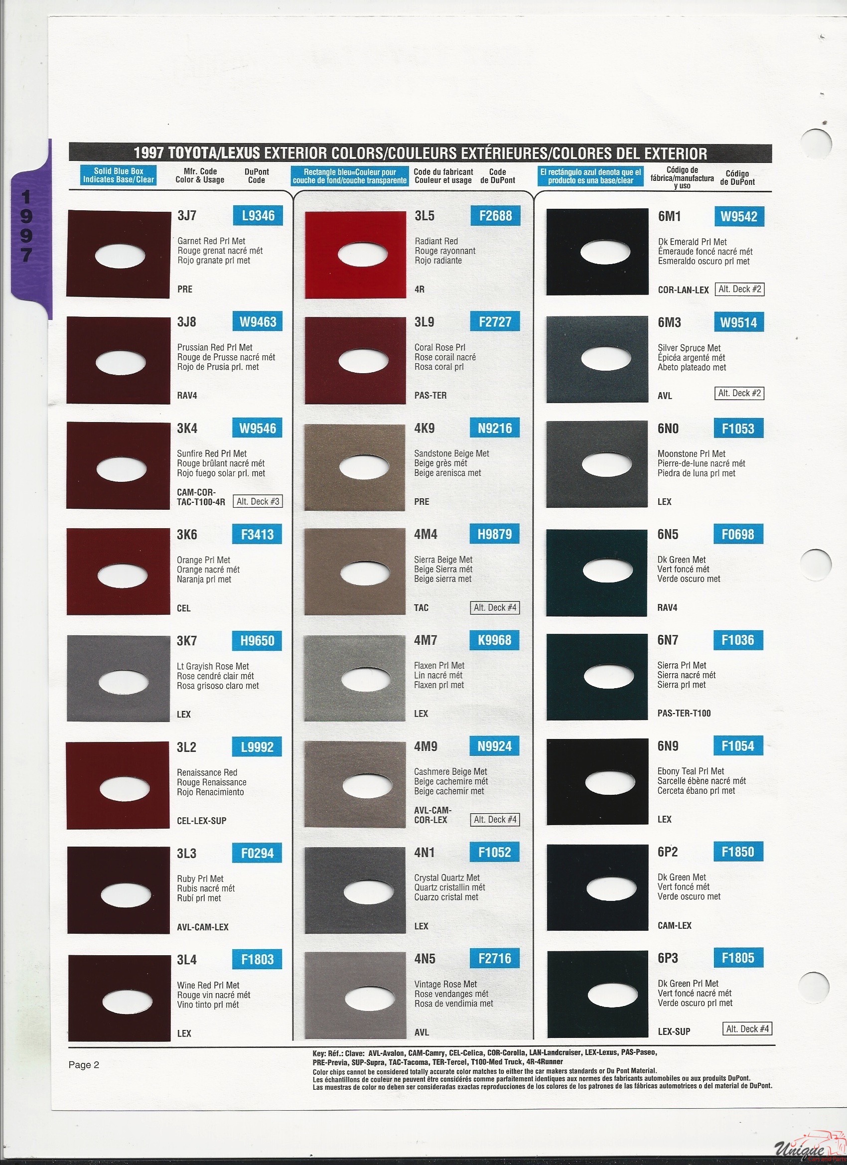 1997 Toyota-1 Paint Charts